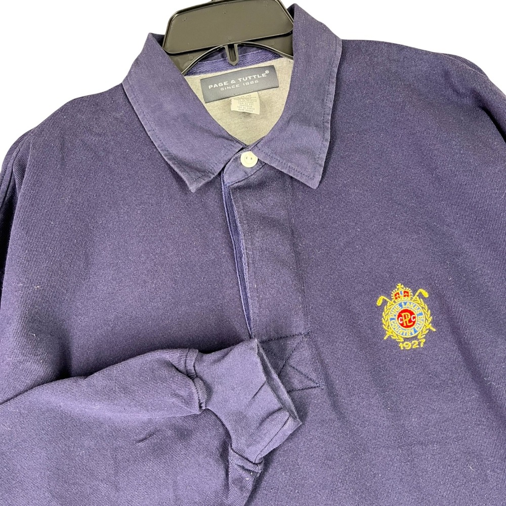 Page & Tuttle Pine Lakes Country Club Rugby Polo Golf Shirt‎ Navy Blue L Mens